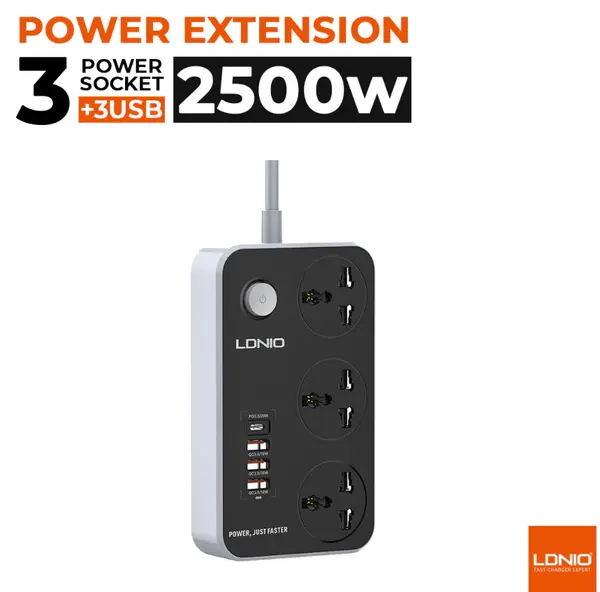 Ldnio SC3412 2500w Fast Charging Power Extension With 20W USB C PD Port & 3 QC 3.0 Ports