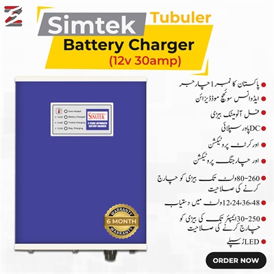 Simtek 12V 30AMP Automatic Battery Charger (Tubular)