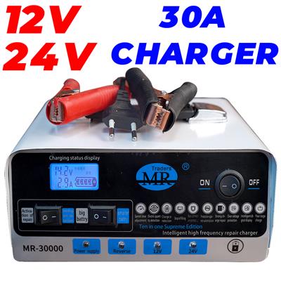 Smart Desulfator Maintainer Battery Charger 12V 30A 24V 10A Adjustable Pulse Repair Lead Acid Battery Charger for 12V 24V Battery