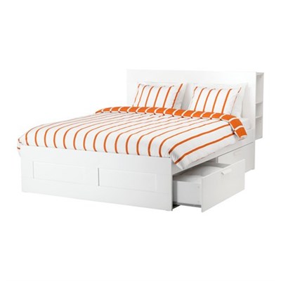 Bed frame with storage & headboard, white
