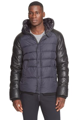 Leather Sleeve Quilted Down Jacket