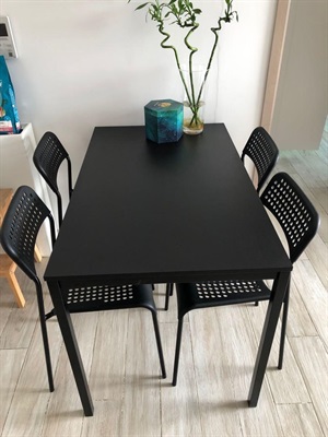 IKEA Table set for 4 person, Table and 4 chairs, black 110 cm