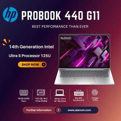 HP ProBook 440 G11 - Core 5 14th Gen Ultra 125U, 8GB RAM, 512GB SSD, 14" WUXGA IPS, Fingerprint Reader, Black, DOS