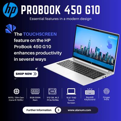 HP ProBook 450 G10 - Core i5 13th Gen, 8GB RAM, 512GB SSD, 15.6" FHD Touch, Fingerprint Reader, DOS - Silver