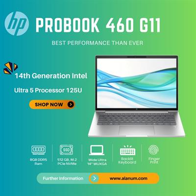 HP ProBook 460 G11 - Core i5 14th Gen Ultra 125U, 8GB RAM, 512GB SSD, 16" WUXGA IPS, Fingerprint Reader, Backlit Keyboard, DOS - Silver