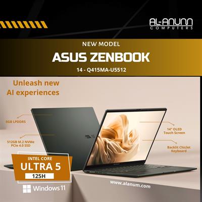 ASUS ZENBOOK 14 Q415MA-U5512, Intel C5 ULTRA 125H, 8GB, 512GB, 14" WUXGA OLED TOUCH SCREEN W11, GRAY