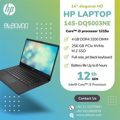 HP Notebook 14s-DQ5003ne, Ci3 12TH, 4Gb, 256GB SSD, 14" HD, Dos, Jet Black