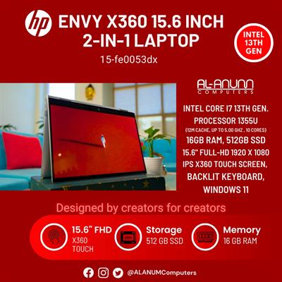HP ENVY x360 Laptop 15-fe0053dx, Ci7 13th, 16GB, 512GB SSD, 15.6" Full-HD IPS Touch, BL-K, W11, Silver