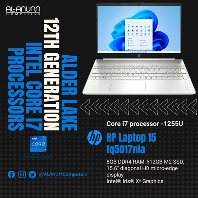 HP Notebook 15s-fq5017nia, Ci7 12TH, 8Gb, 512GB SSD, 15.6" HD, Dos, Silver