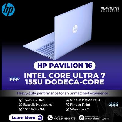 HP Pavilion 16-af0945nr, Core Ultra 7 155U, 16Gb, 512GB SSD, 16" WUXGA IPS, BL-K, FPR, W11, Sky Blue