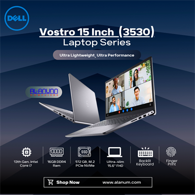 Dell Vostro 3530, CI7 13TH 1355U, 16GB, 512GB SSD, 15.6" FHD, BL-K, FP, Dos, Black