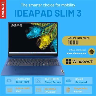 Lenovo IP Slim 3, 14TH Gen Core 3-100U, 8GB, 512GB-SSD, 15.6'' FHD IPS Touch, BL-K, FP, W11 - Abyss Blue