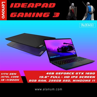Lenovo IP Gaming 3, Ci5 11TH 11300H, 8Gb, 256GB, 15.6" FHD IPS, 4GB GeForce GTX 1650, BL-Keys, W11 - Shadow Black