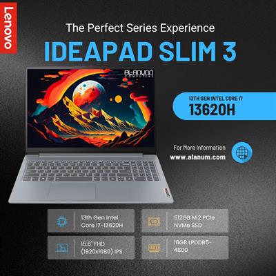 Lenovo IdeaPad Slim 3 - Core i7 13th Gen 13620H, 16GB RAM, 512GB SSD, 15.6" FHD, Fingerprint Reader, DOS - Arctic Grey