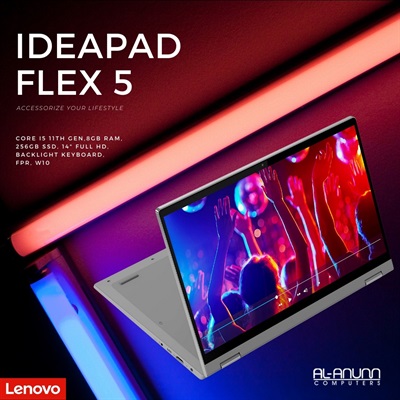 Lenovo Flex 5 14 (2 in 1) Ci5 11TH, 8GB, 256GB SSD, 14" FHD, BL-Key, FPR, W10. Grey