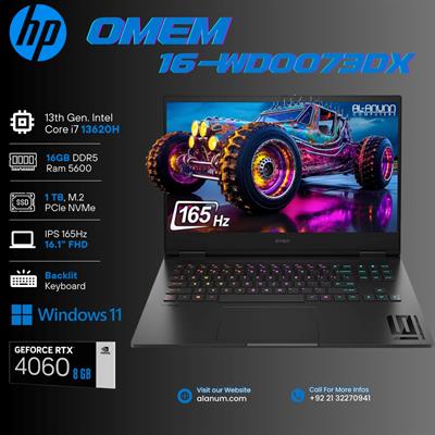 HP OMEN 16-wd0073dx - Ci7 13620H 13th, 16GB DDR5, 1TB SSD, NVIDIA GeForce RTX 4060 8GB GDDR6, 16.1" FHD IPS 165Hz, • Full-size, 4-zone RGB backlit, shadow black keyboard, Windows 11 Home,  (Shadow Black)