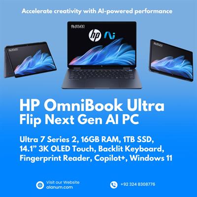 HP OmniBook Ultra Flip 14 – Ultra 7 Series 2, 16GB RAM, 1TB SSD, 14.1” 3K OLED Touch, Backlit Keyboard, Fingerprint Reader, Copilot+, Windows 11 – Eclipse Grey