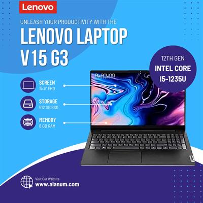 Lenovo V15 G3 - Core i5 12th Gen 1235U, 8GB RAM, 512GB SSD, 15.6" FHD, Dos - Black