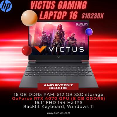 HP Victus 16-S1023DX - AMD Ryzen 7 8845HS, 16GB DDR5 RAM, 512GB SSD, NVIDIA RTX 4070 8GB, 16.1" FHD 144Hz, Windows 11 - Mica Silver