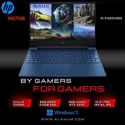 HP Victus Gaming Laptop 15 FA0033DX - Core i5 12th Gen 12450H, 8GB RAM, 512GB SSD, NVIDIA RTX 3050 4GB, 15.6" FHD 144Hz, Backlit Keyboard, Windows 11 - Blue