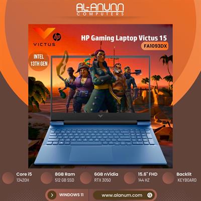 Hp Victus Gaming Laptop 15-FA1093DX, Ci5 13TH, 8Gb, 512GB SSD, RTX-3050 6Gb, BL-K, 15.6 FHD, 144Hz, W11, Blue