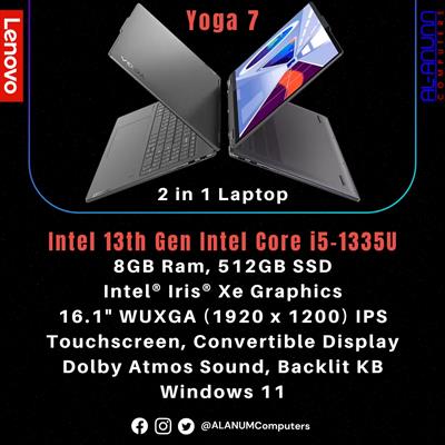 Lenovo Yoga 7 (16) X360 Ci5 13TH, 8GB, 512GB SSD, 16.1" WUXGA X360 Touch, BL-Key, W11, Storm Grey