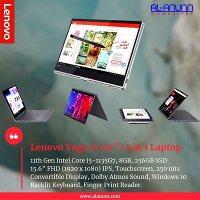 Lenovo Yoga 7i (15) X360 Ci5 11TH, 8GB, 256GB SSD, 15.6FHD X360, BL-Key, FPR, W10. Slate Grey