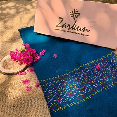 Luxurious Zinc Pashmina Shawl with Handmade Cross Stitch Embroidery - CS 007 Design