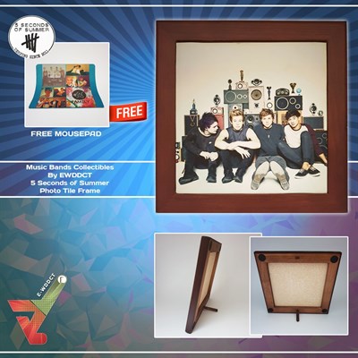 5 Seconds of Summer - Photo Printed Tile With Wooden Frame & Stand (Music Series)