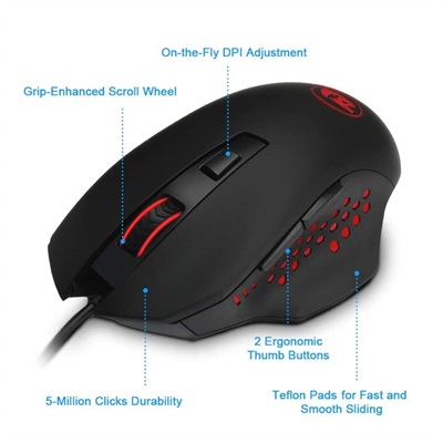 Redragon Gainer M610 Wired USB Gaming Mouse (Black), 3200 DPI
