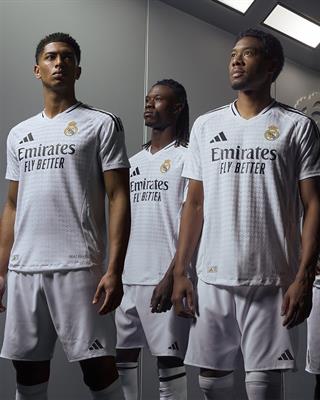 Real Madrid home football jersey and shorts 24/25