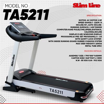 Slim line TA5211 Treadmill 2HP AC motor | Auto Incline