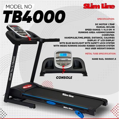 Slim line TB4000 Treadmill 1.75HP DC motor | Manual Incline