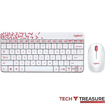 Logitech MK240 NANO Wireless Keyboard and Mouse Combo (White/Vivid Red)