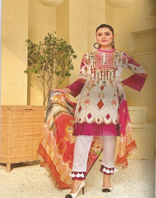 Embroidered lawn 3 piece with chiffon dupatta