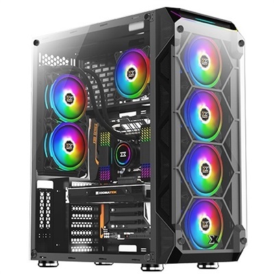 Xigmatek Overtake ARGB Super Tower Chassis Gaming PC Case – 6x AY120 ARGB Fans Pre-Installed