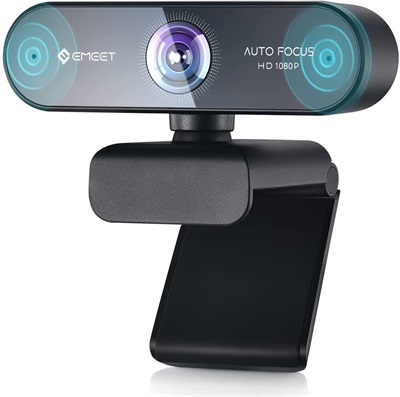 eMeet Nova 96° View Portable Autofocus Webcam with Microphone – 1080P w/2 De-Noise Mics, Plug & Play USB Webcam with Universal Clip for Screens & Tripods, Streaming Webcam