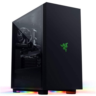Razer Tomahawk ATX Mid-Tower Gaming Case Chassis – Dual-Sided Tempered Glass Swivel Doors, Ventilated Top Panel, Chroma RGB Underglow Lighting, Built-in Cable Management – Classic Black