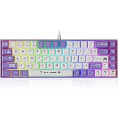 Ajazz AK680 Mechanical Gaming Keyboard, Hot-Swappable PBT Keycaps RGB Backlit Full Keys Programmable Anti-Ghosting USB-C Wired 60% Ultra-Compact Mini Wired Keyboard for Windows PC/Mac, White Purple, Red Switch