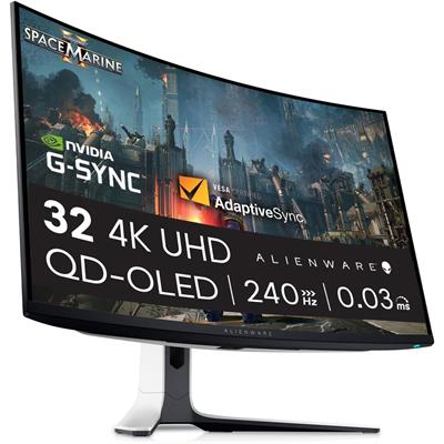 Alienware AW3225QF 32 Inch 4K UHD (3840x2160) 1700R Curved Gaming Monitor, 240Hz, QD OLED, 0.03ms, NVIDIA G-SYNC Compatible, HDR, Dolby Vision, USB-C, DisplayPort, 2x HDMI, 4x USB