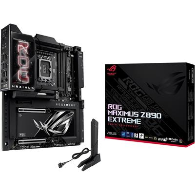 Asus Rog Maximus Z890 Extreme Intel Z890 LGA 1851 E-ATX Motherboard, Advanced AI PC-Ready, 24+2+1+2 Stages, DDR5, WiF i7, 2.5G/10G LAN, PCIe 5.0 M.2, Thunderbolt 5, USB Type-C, AI OC, 5” LCD Screen