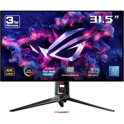 Asus Rog Swift OLED PG32UCDP 32” 4K Gaming Monitor - WOLED, Dual Mode (4K 240Hz, FHD 480Hz), 0.03ms, G-SYNC Compatible, Custom Heatsink, AI Gaming, 99% DCI-P3,True 10-bit, USB-C 90W