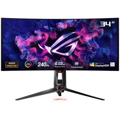 Asus Rog Swift OLED PG34WCDM 34" Ultrawide 800R Curved Gaming Monitor – 21:9 (3440 x 1440), 240Hz, 0.03ms, G-SYNC Compatible, Custom Heatsink, Uniform Brightness, Smart KVM, USB-C 90W PD, 1300nits