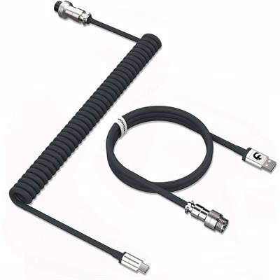 Attack Shark x MambaSnake C01 Custom Coiled USB C to A Cable for Mechanical Keyboard, Double-Sleeved Gaming Cable with Detachable Metal Aviator, for Popular Gaming Consoles Keyboard Mouse - Black