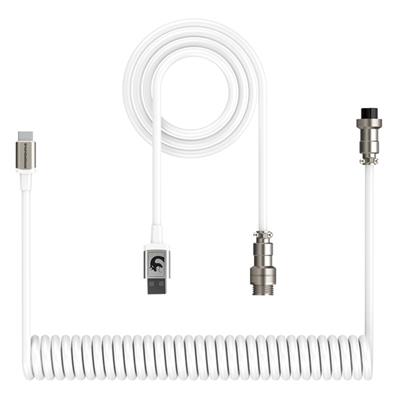 Attack Shark x MambaSnake C01 Custom Coiled USB C to A Cable for Mechanical Keyboard, Double-Sleeved Gaming Cable with Detachable Metal Aviator, for Popular Gaming Consoles Keyboard Mouse - White