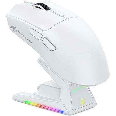 Attack Shark X1 Wireless Gaming Mouse with RGB Charging Dock, PAW3395 PRO Sensor Up to 40K DPI, 53g Ultra Light Tri-Mode Computer Mice, 1KHz Polling Rate 5 Programmable Buttons for WIN/MAC - White (with Grip Tape)