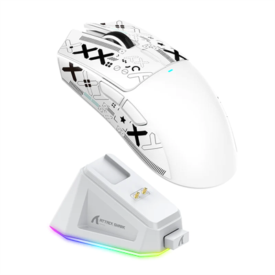 Attack Shark X11 Lightweight Wireless Gaming Mouse with RGB Charging Dock, Tri-Mode-2.4G/USB-C Wired/BT, 22K DPI, PAW3311 Optical Sensor, HUYU Switch, 5 Programmable Buttons for PC/Mac - White