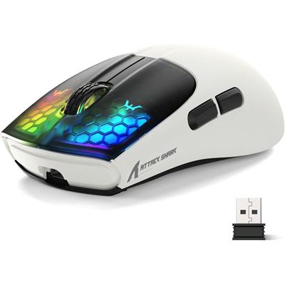 Attack Shark X5 Wireless Gaming Mouse with Tri-Modes BT 5.1/2.4Ghz/USB-C, Lightweight 49g, PAW3212 Optical Sensor, Rechargeable Battery, RGB LED Honeycomb Mice for PC/Tablet/Desktop/Office/Games - White&Black