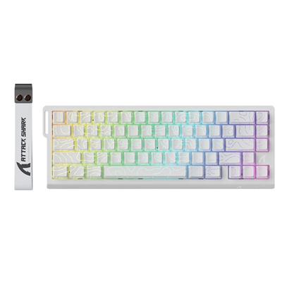 Attack Shark X68 HE 60% Wired Gaming Keyboard Rapid Trigger, Actuation Point Adjustable, Magnetic Switch Up to 8K HZ, PBT Keycaps for Win/Mac, RGB Mechanical Keyboard - White Contours (Pattern Shine Through Keycaps)