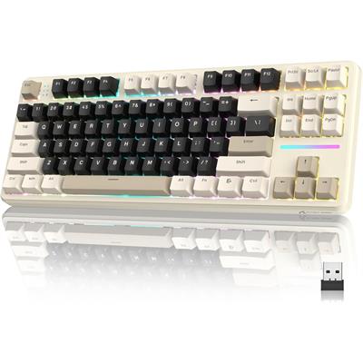 Attack Shark X87 Wireless Mechanical Keyboard, 75% TKL Custom Hot Swappable Keyboard, Gasket Mount Gaming Keyboard, PBT Keycaps, Pre-Lubed Strawberry Switches, 2.4GHz/USB-C/BT RGB Backlit Keyboard (Cheese White)